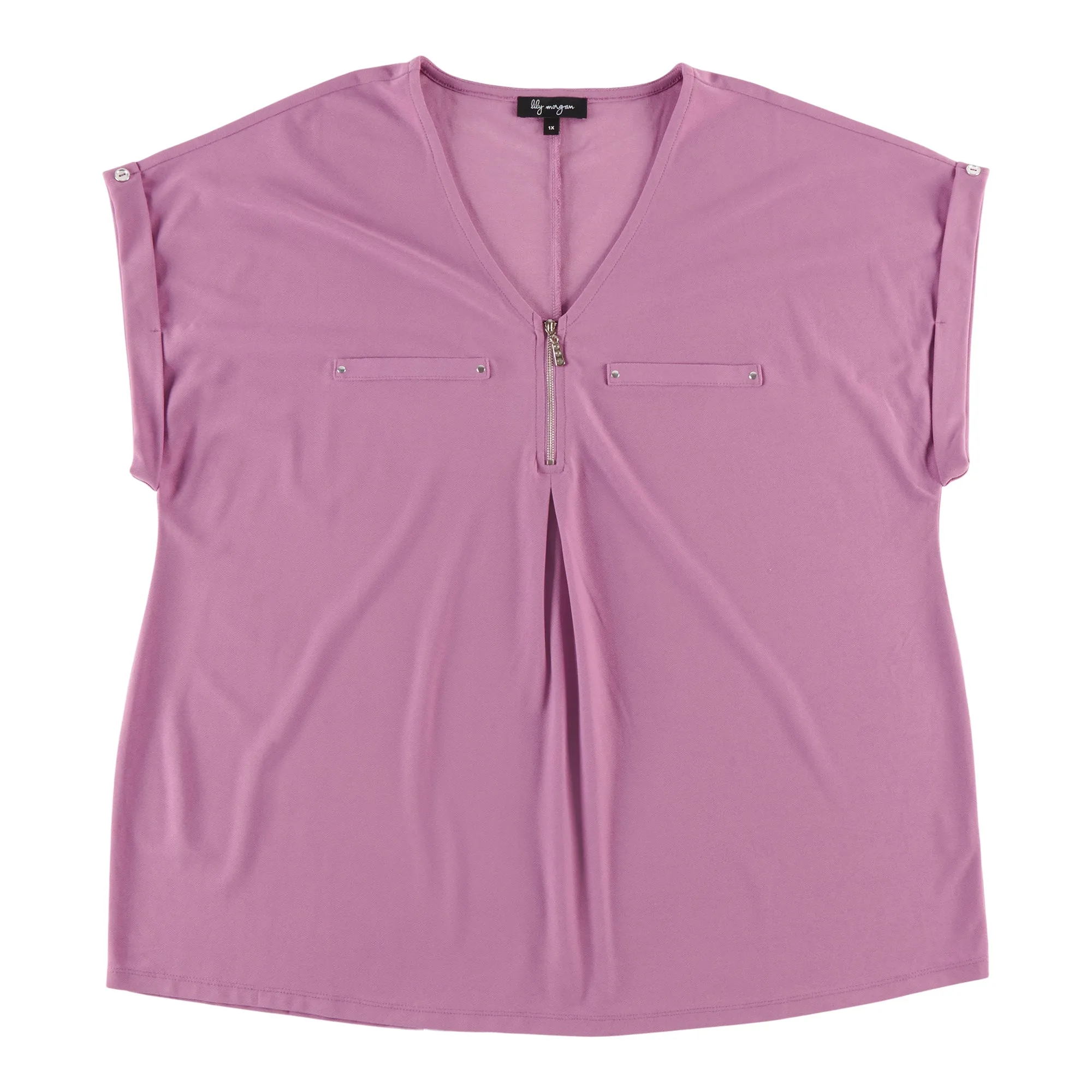 lily morgan Women's Plus V-Neck Zip Cuffed Blouse sold by Giant Tiger product image thumbnail 4