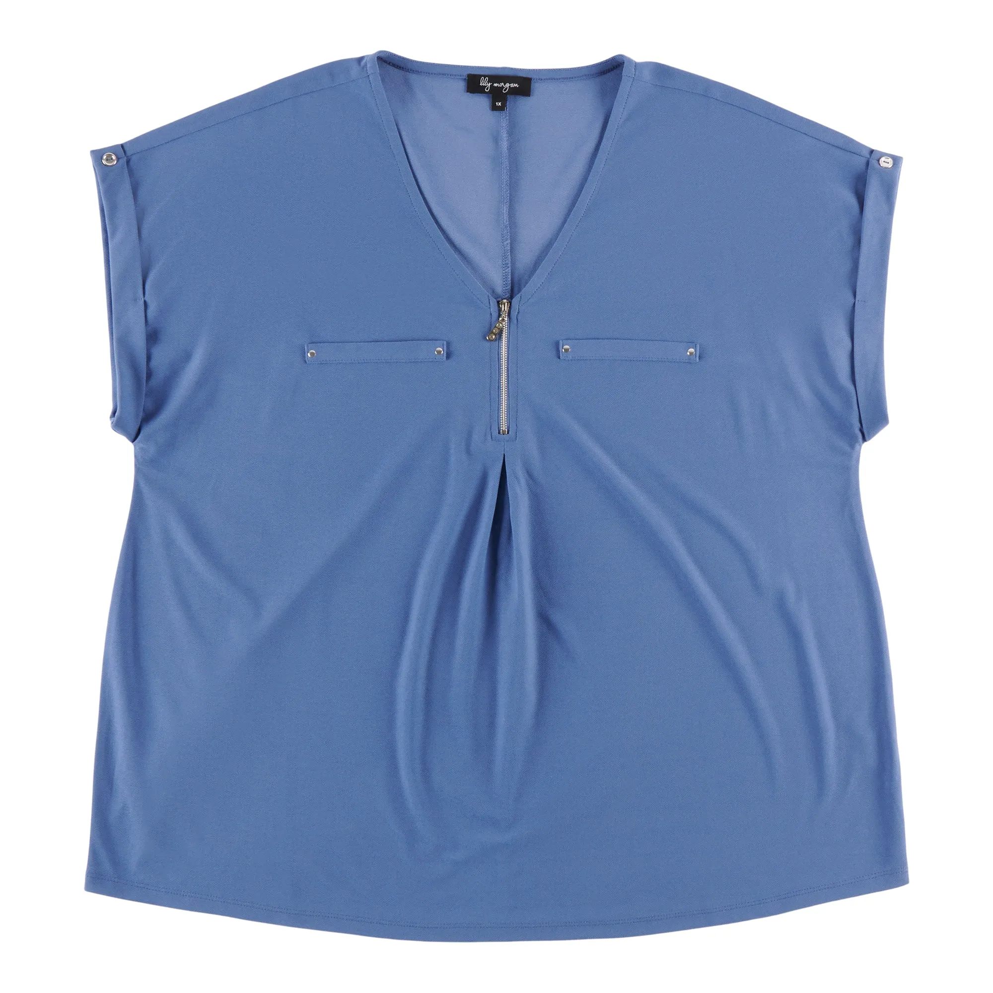 lily morgan Women's Plus V-Neck Zip Cuffed Blouse sold by Giant Tiger product image thumbnail 2