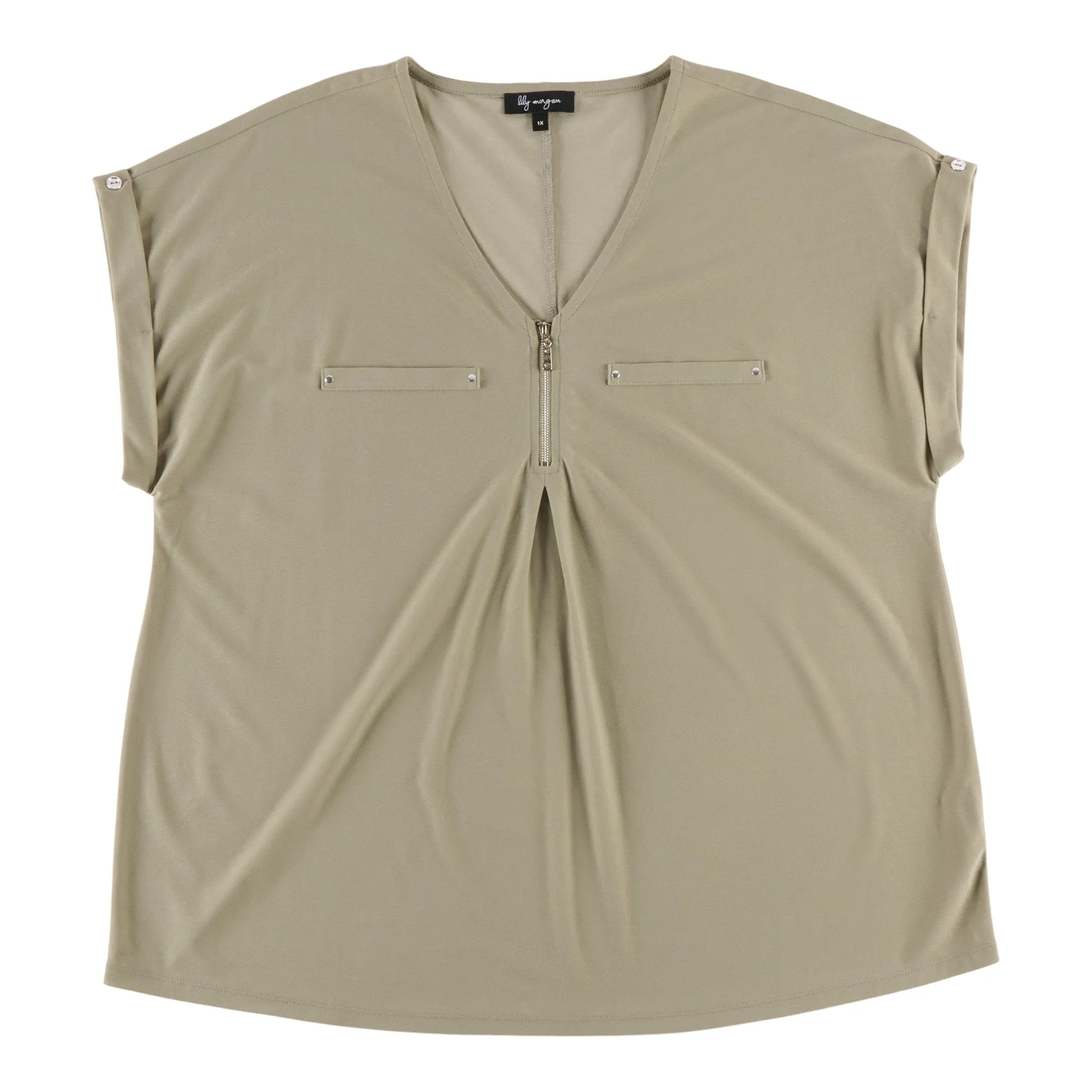lily morgan Women's Plus V-Neck Zip Cuffed Blouse sold by Giant Tiger product image thumbnail 3