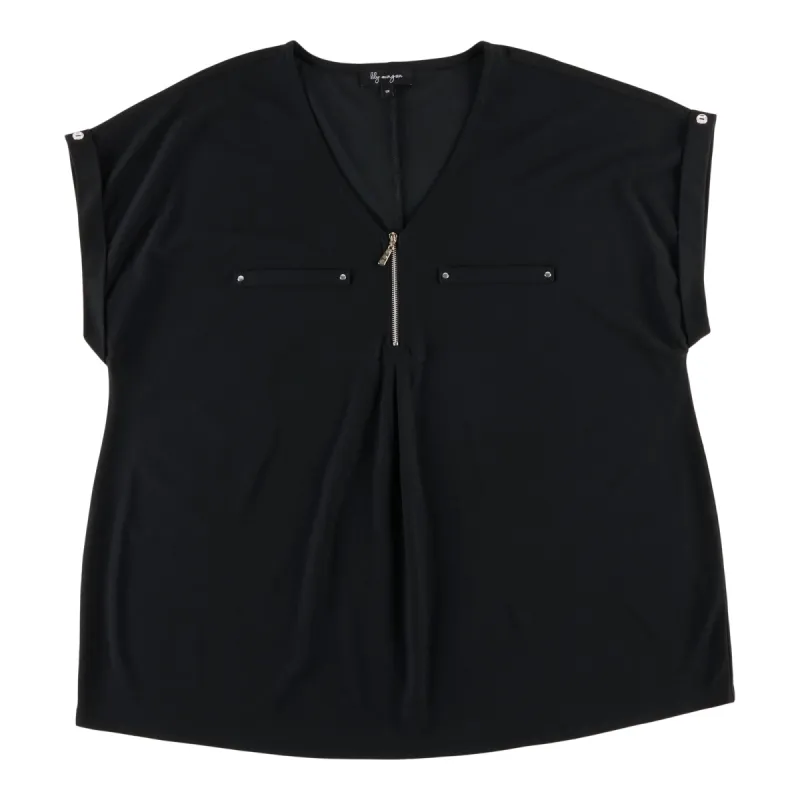 lily morgan Women's Plus V-Neck Zip Cuffed Blouse sold by Giant Tiger
