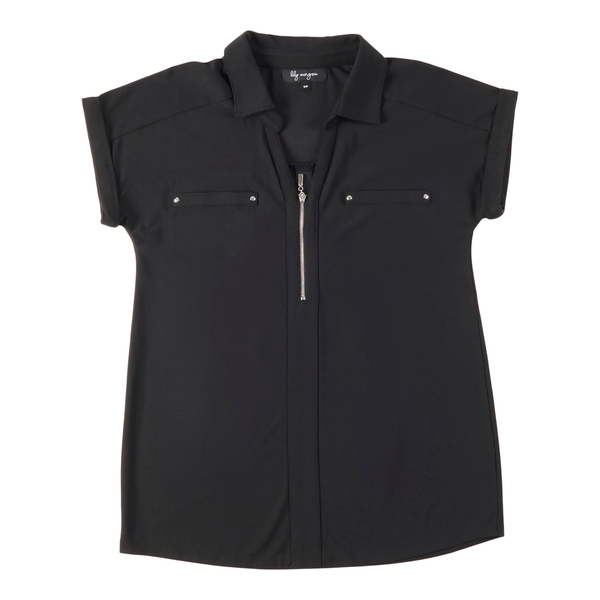 lily morgan Women's Solid Spring Flair Zip Front Top sold by Giant Tiger
