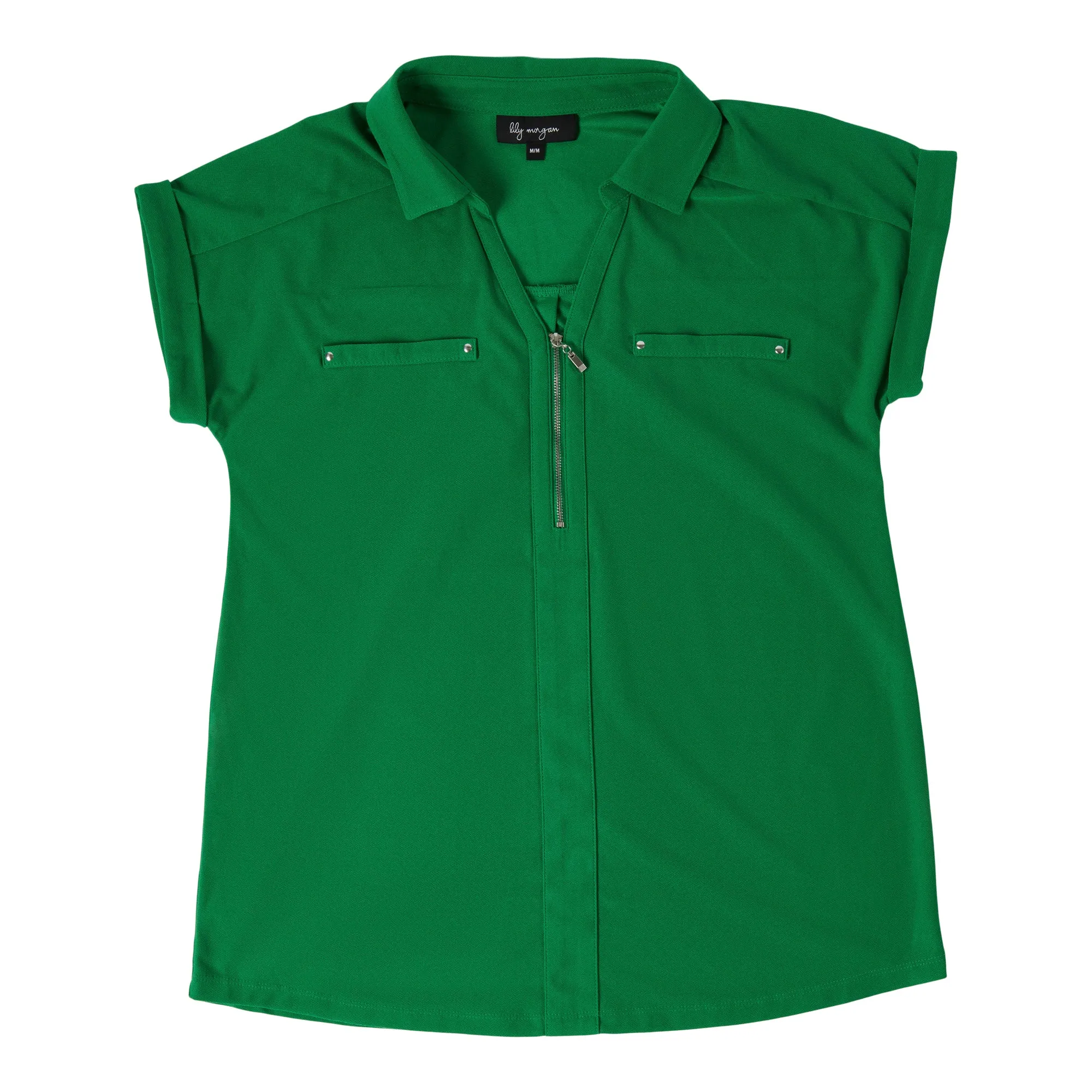 lily morgan Women's Solid Spring Flair Zip Front Top sold by Giant Tiger product image thumbnail 3