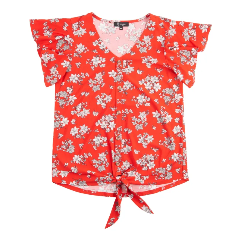lily morgan Women's Simply Chic Floral Tie Front Top, Red sold by Giant Tiger