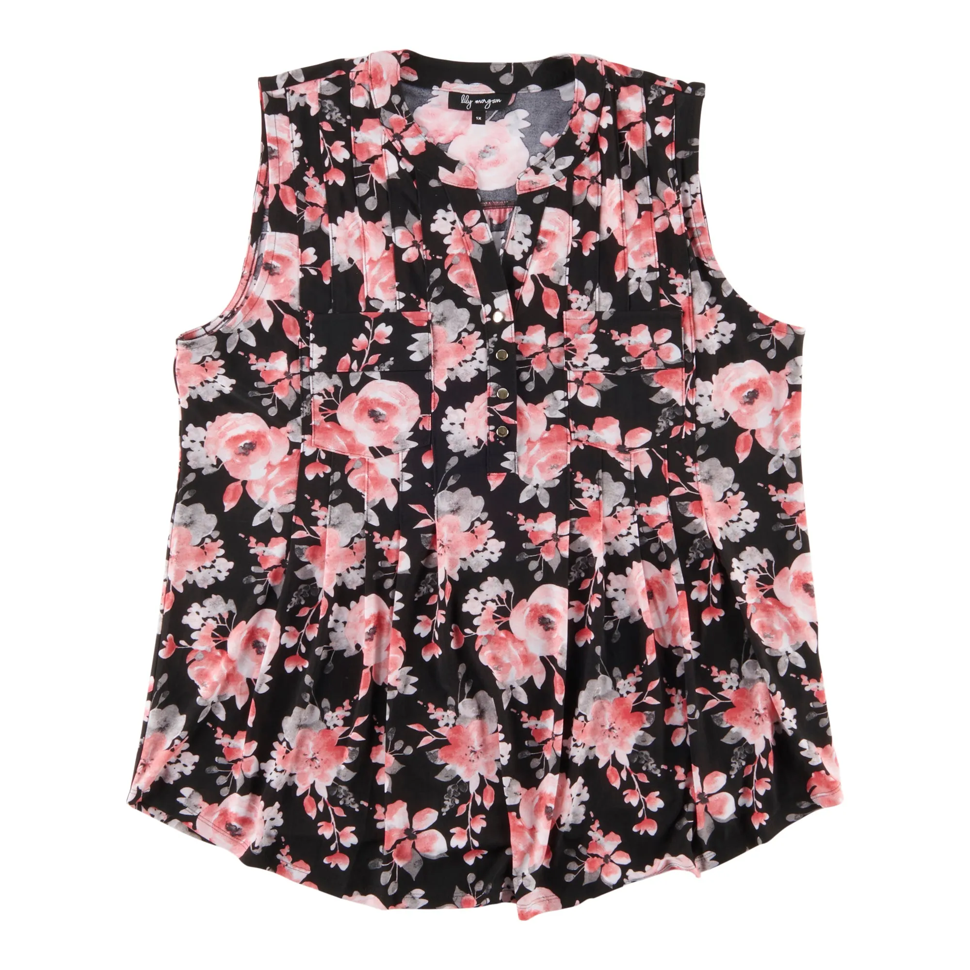 lily morgan Women's Plus Tropical Pintuck Sleeveless Top sold by Giant Tiger product image thumbnail 2