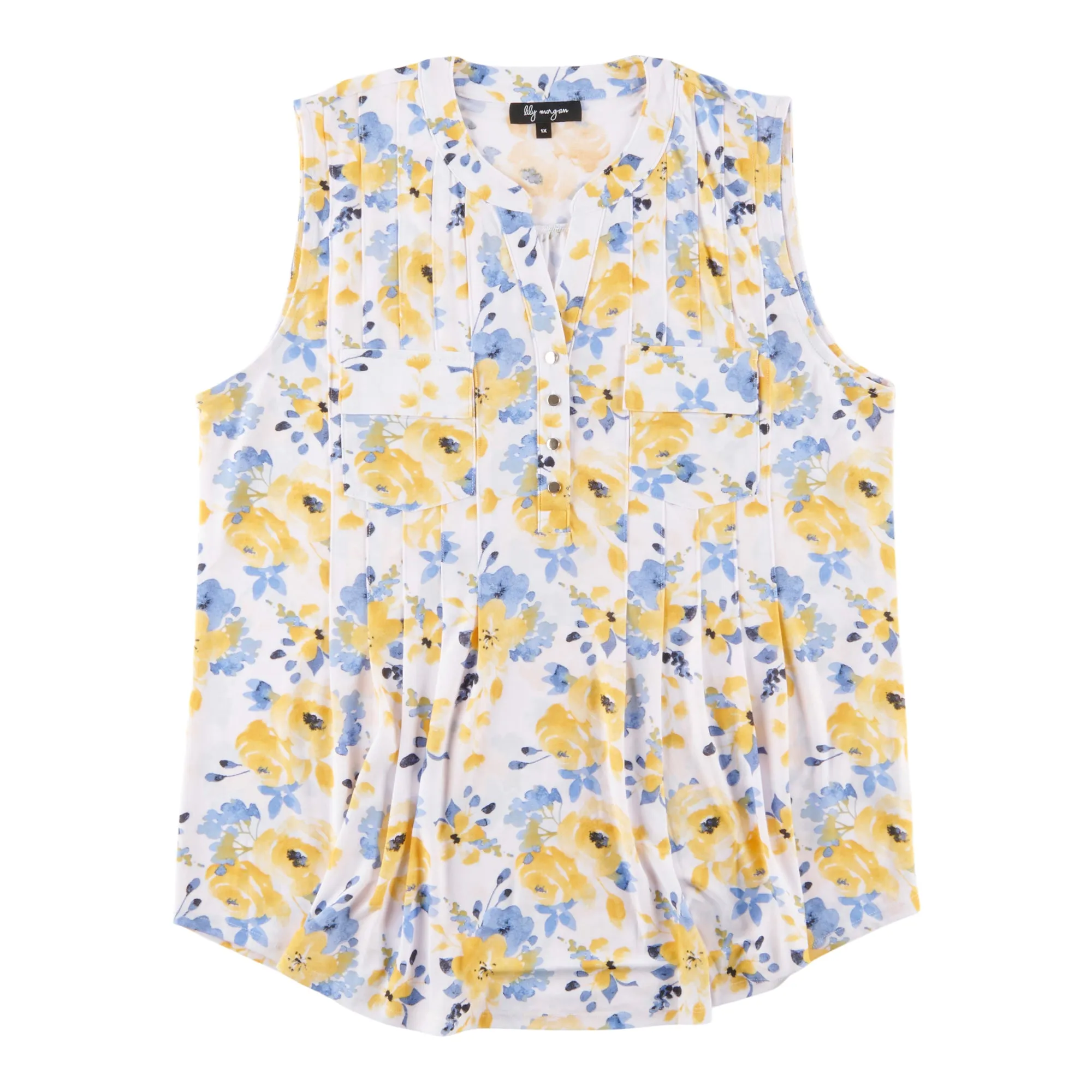 lily morgan Women's Plus Tropical Pintuck Sleeveless Top sold by Giant Tiger product image thumbnail 4