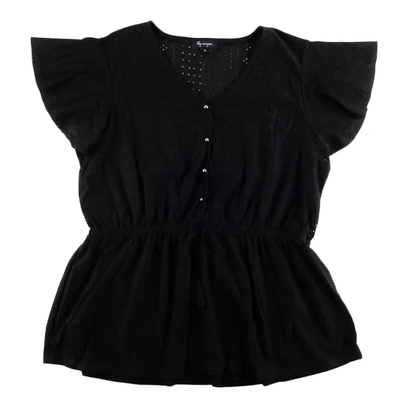 lily morgan Women's Plus Trend Edit Short Sleeve Eyelet Flutter Top sold by Giant Tiger