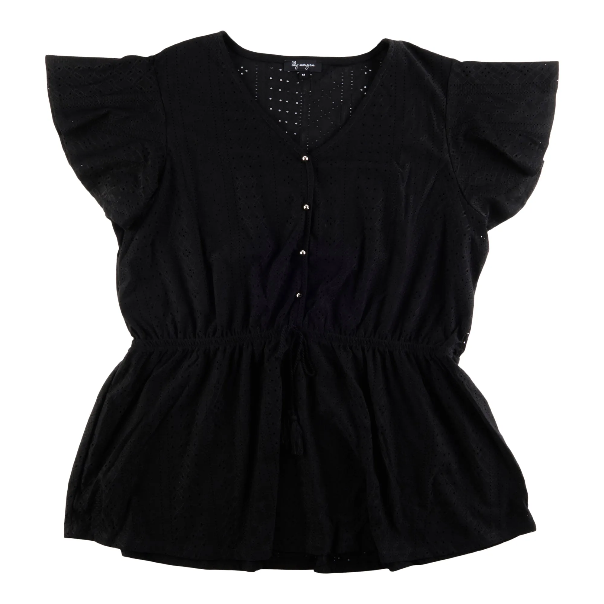 lily morgan Women's Plus Trend Edit Short Sleeve Eyelet Flutter Top sold by Giant Tiger