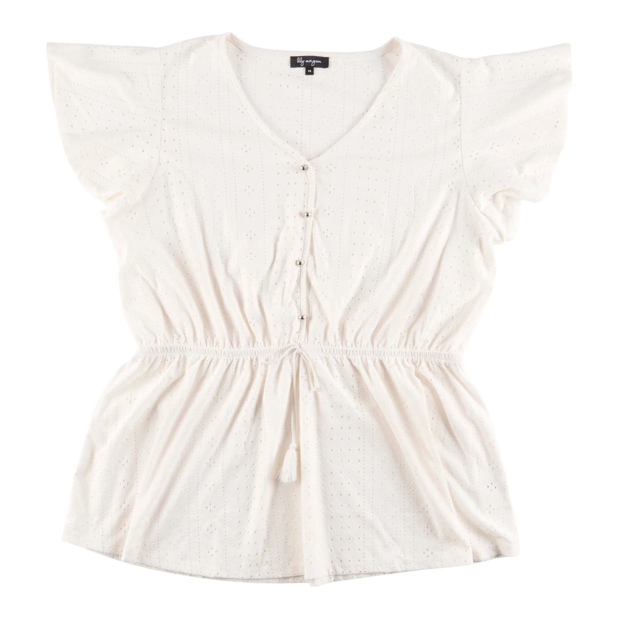 lily morgan Women's Plus Trend Edit Short Sleeve Eyelet Flutter Top sold by Giant Tiger product image thumbnail 2