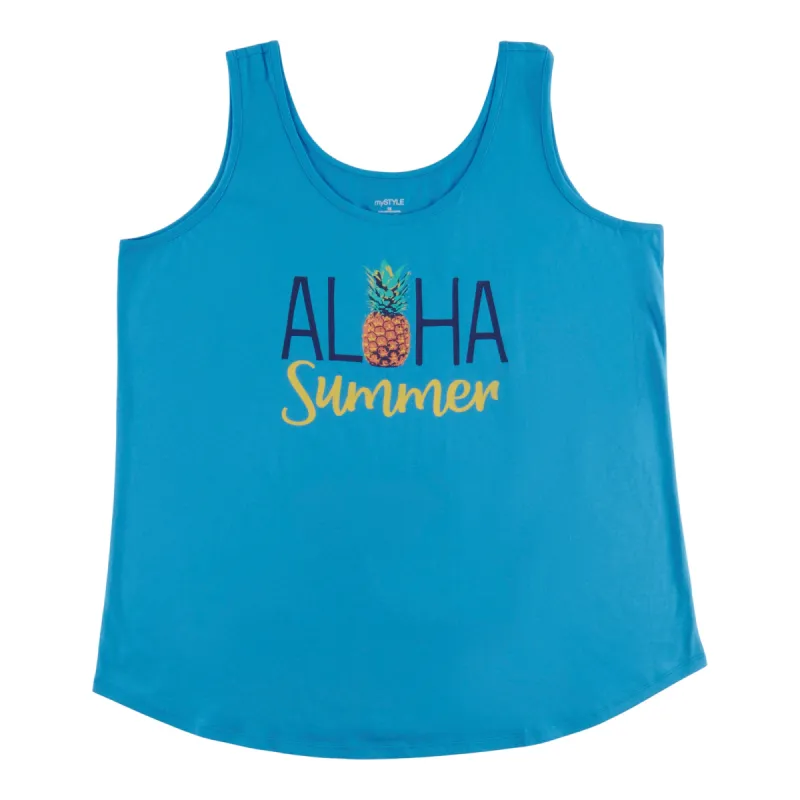 mySTYLE Women's Plus Summer Sizzle Printed Vibe Tank Top sold by Giant Tiger