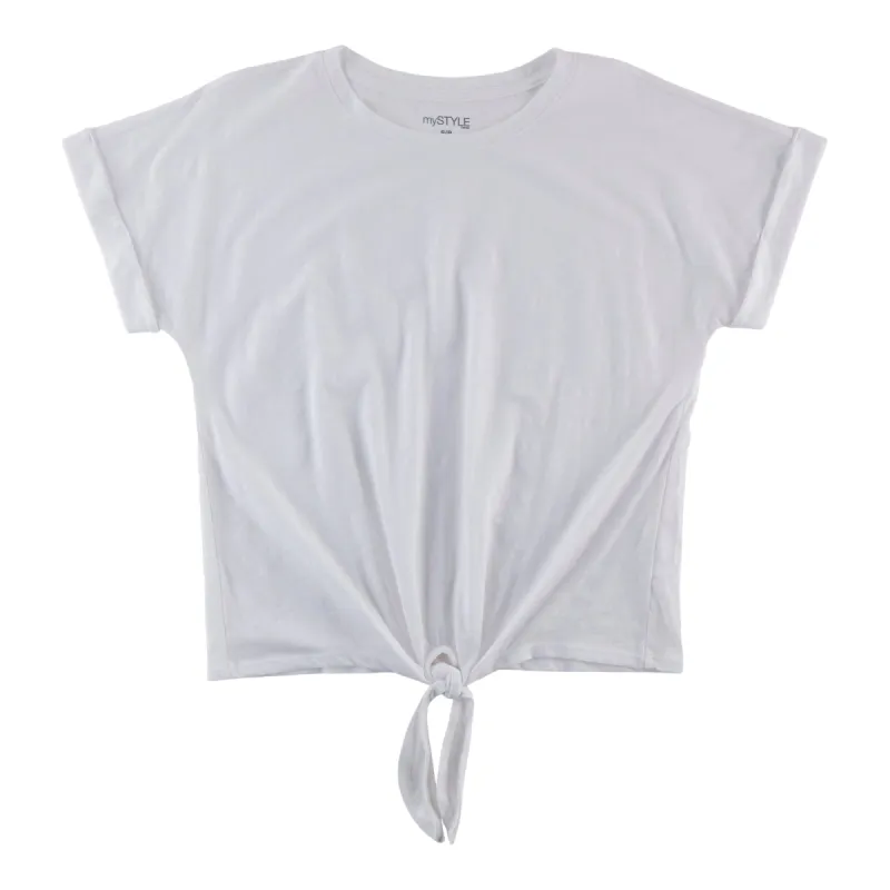 mySTYLE Women's Festival Tie-Front Rolled Sleeve Slub Tee sold by Giant Tiger