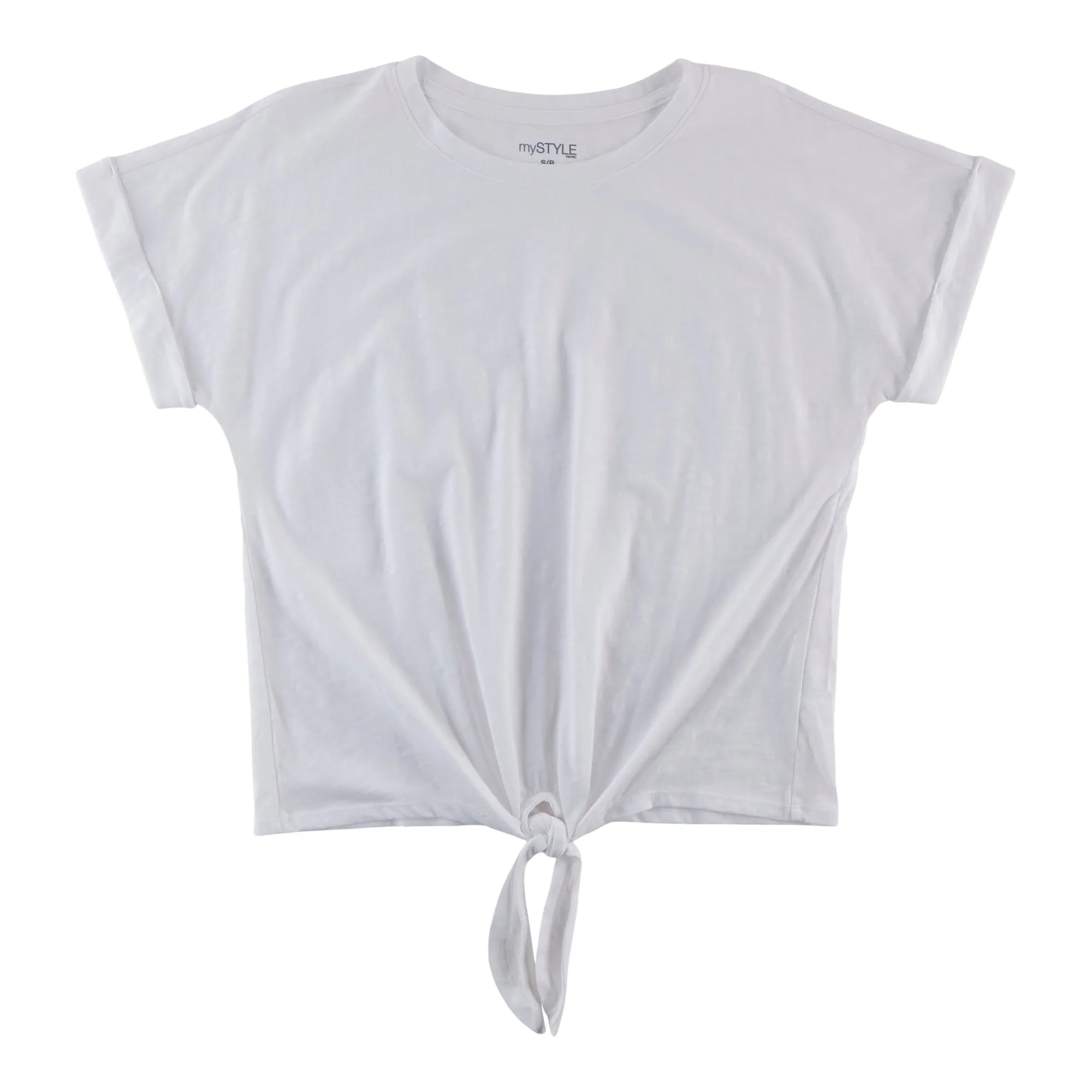 mySTYLE Women's Festival Tie-Front Rolled Sleeve Slub Tee sold by Giant Tiger