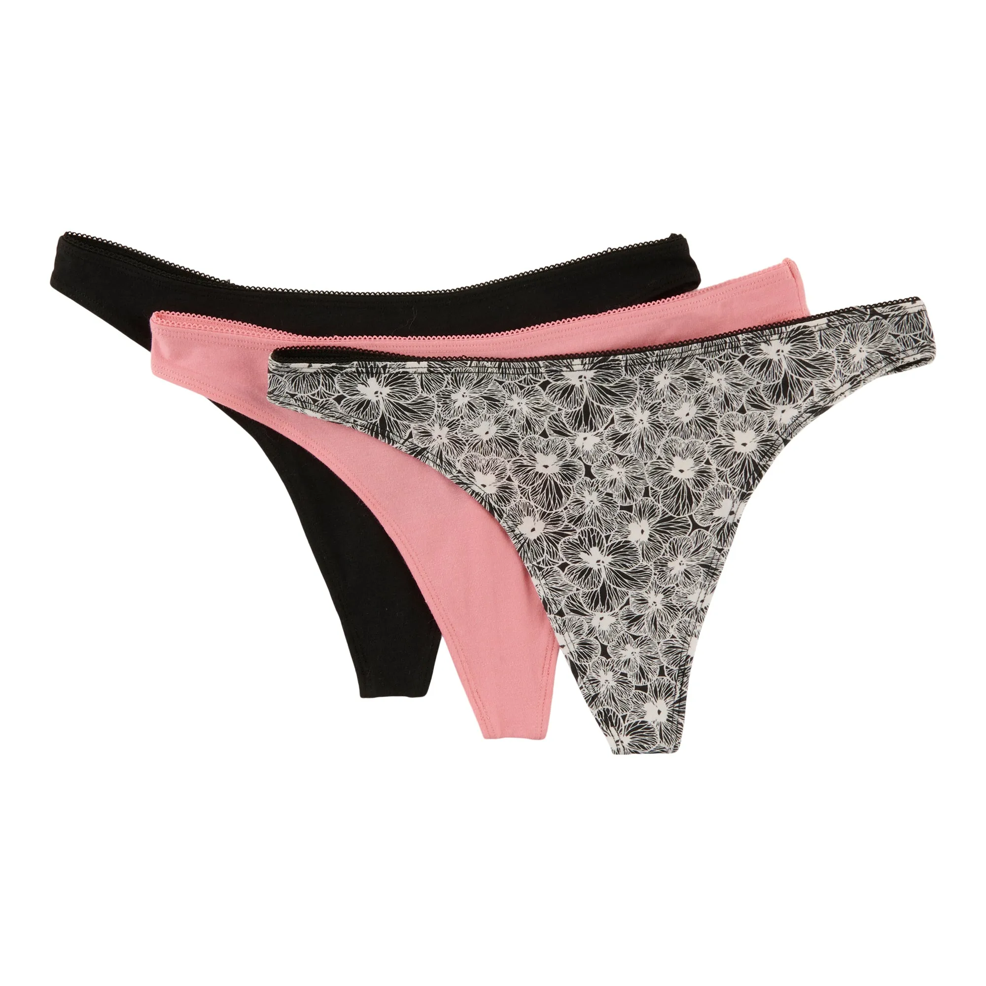 Carisma Women's Cotton Picot Trim Thong, 3-Pack sold by Giant Tiger