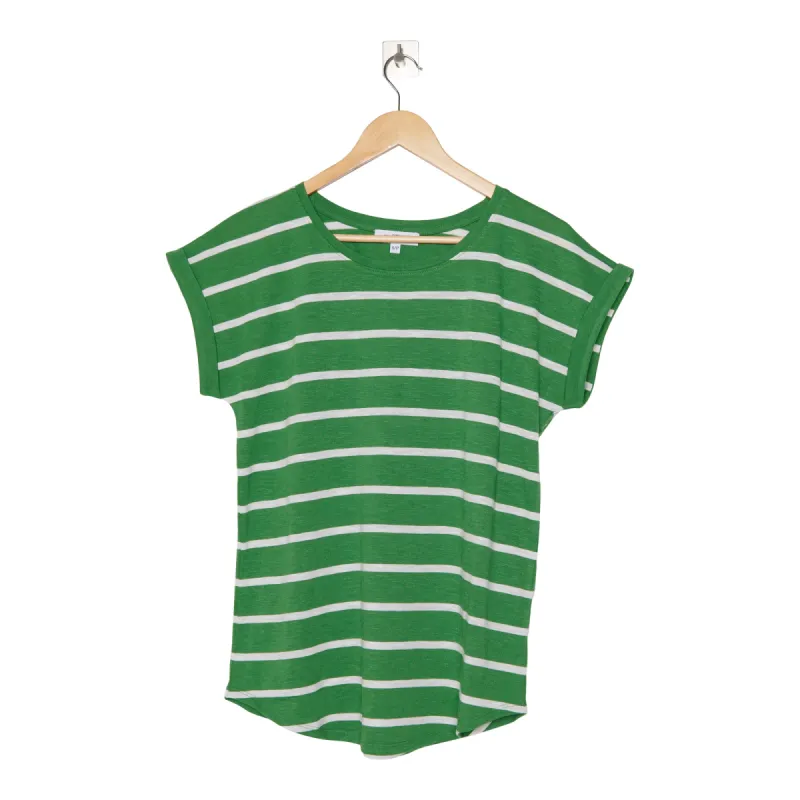 mySTYLE Women's Street Smart Stripe Slub Roll Sleeve Top sold by Giant Tiger