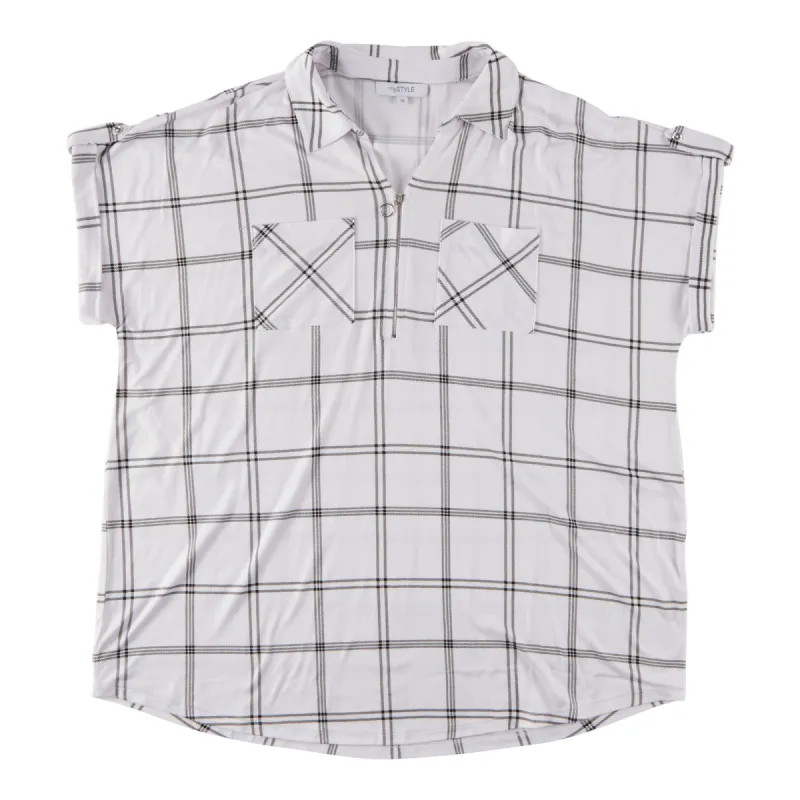 mySTYLE Women's Plus Seaside Plaid Cap Sleeve Top sold by Giant Tiger