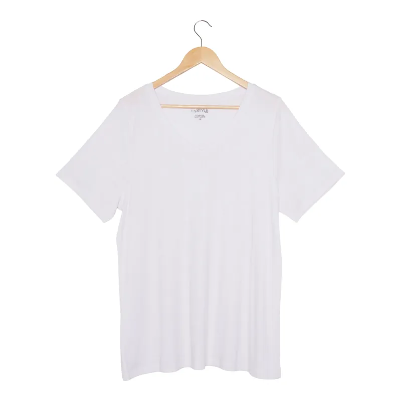 mySTYLE Women's Plus V-Neck Fitted T-Shirt, White sold by Giant Tiger