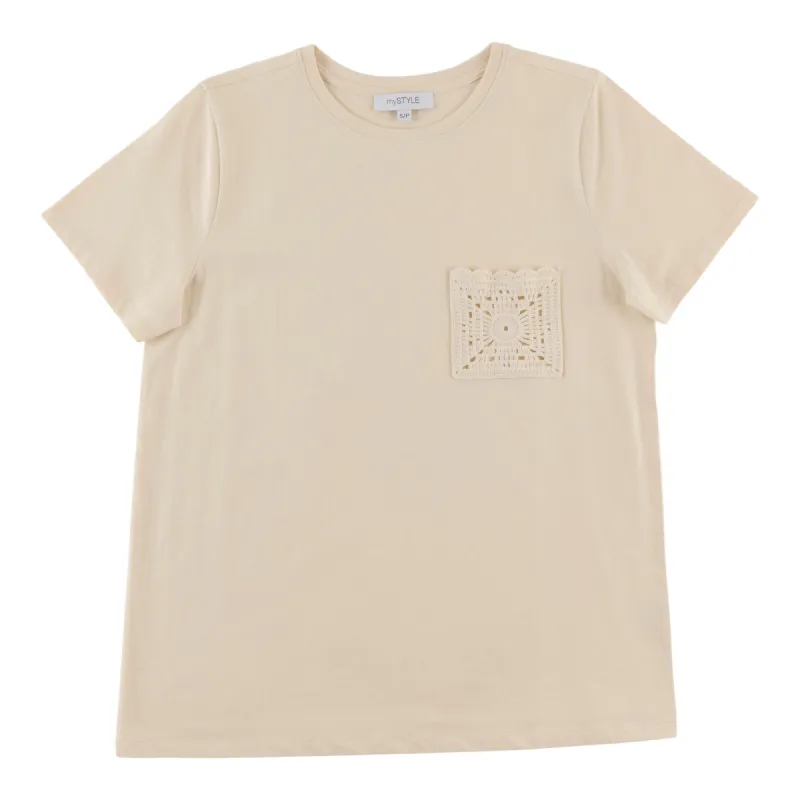 mySTYLE Women's T-Shirt with Crochet Pocket sold by Giant Tiger