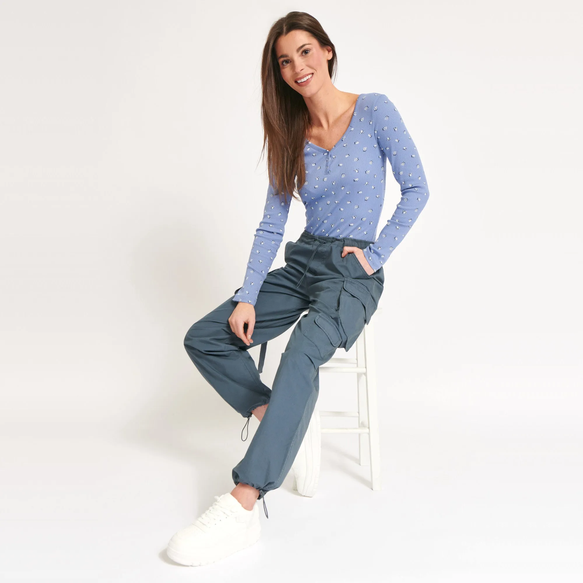 mySTYLE Women's Long Sleeve V-Neck Ribbed Henley Bodysuit sold by Giant Tiger