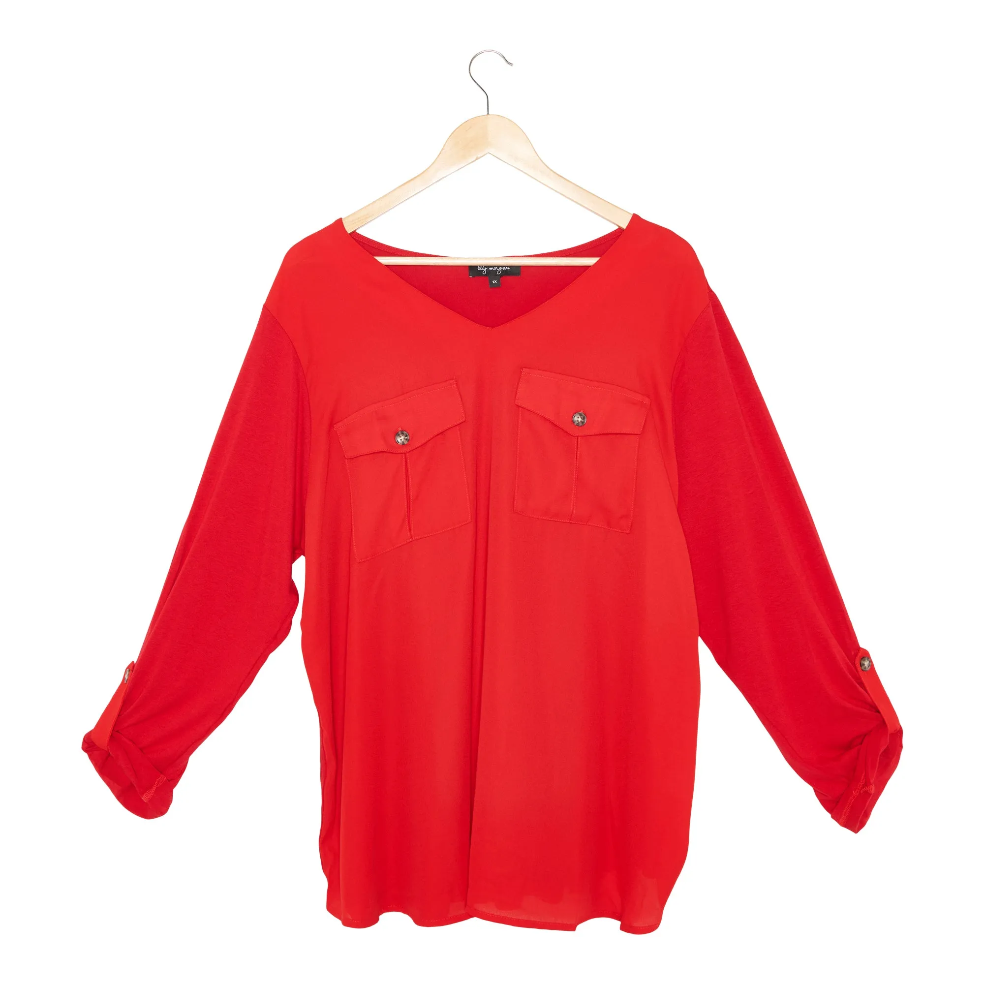 lily morgan Women's Plus Long Sleeve V-Neck Top with Chest Pockets sold by Giant Tiger product image thumbnail 2