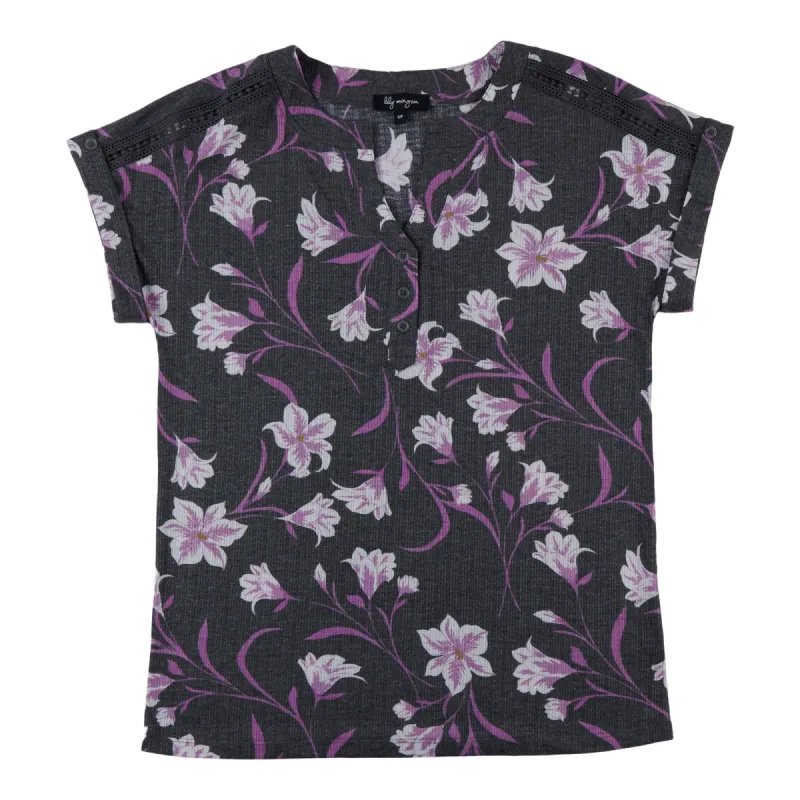 lily morgan Women's Printed V-Neck Button Detail Blouse sold by Giant Tiger