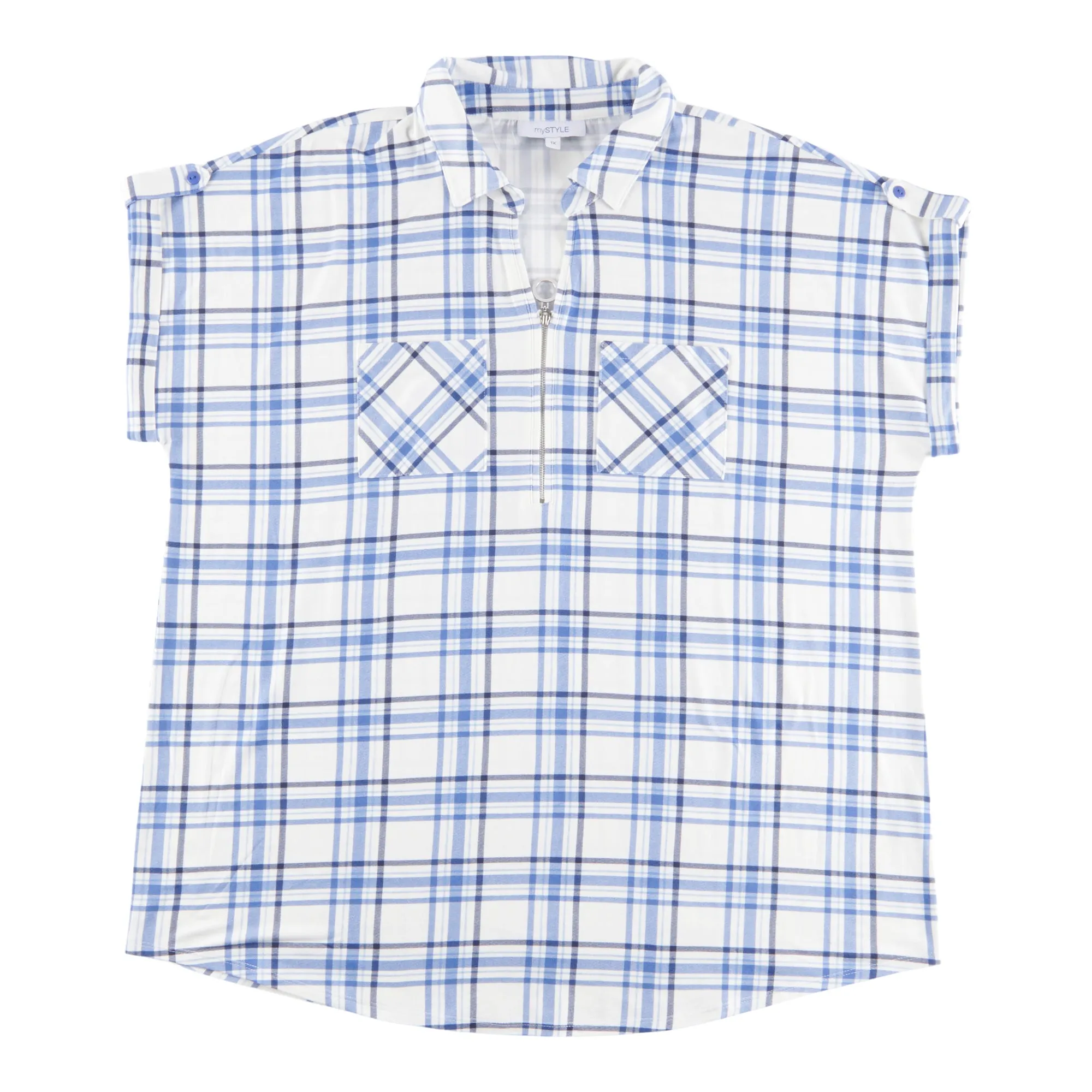 mySTYLE Women's Plus Street Smart Plaid Cap Sleeve Top sold by Giant Tiger