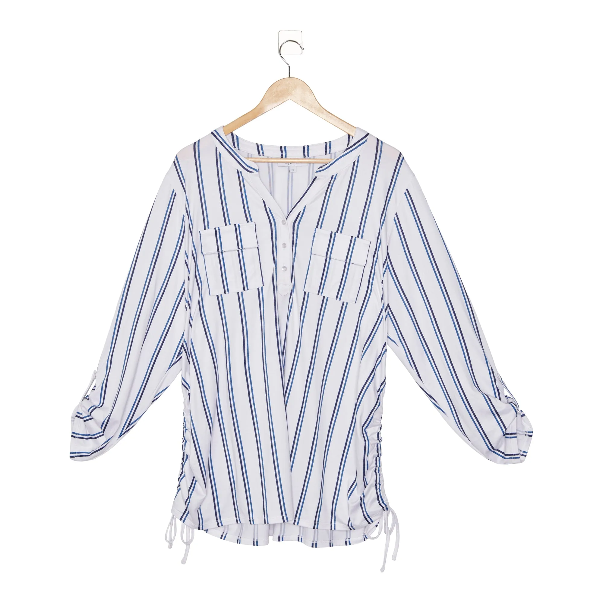 mySTYLE Women's Plus Side Ruch Printed Top sold by Giant Tiger