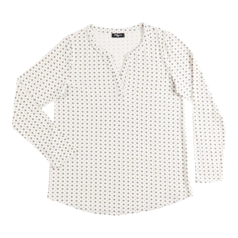 Women's Long Sleeve Printed Split V-Neck Top, White sold by Giant Tiger