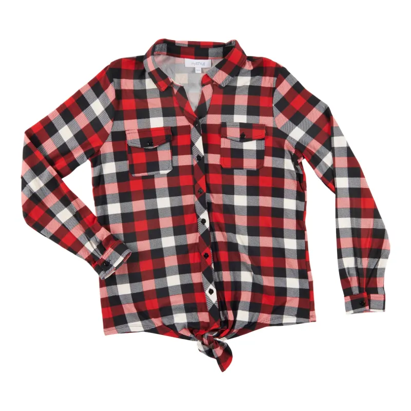 mySTYLE Women's Long Sleeve Plaid Tie Front Shirt sold by Giant Tiger
