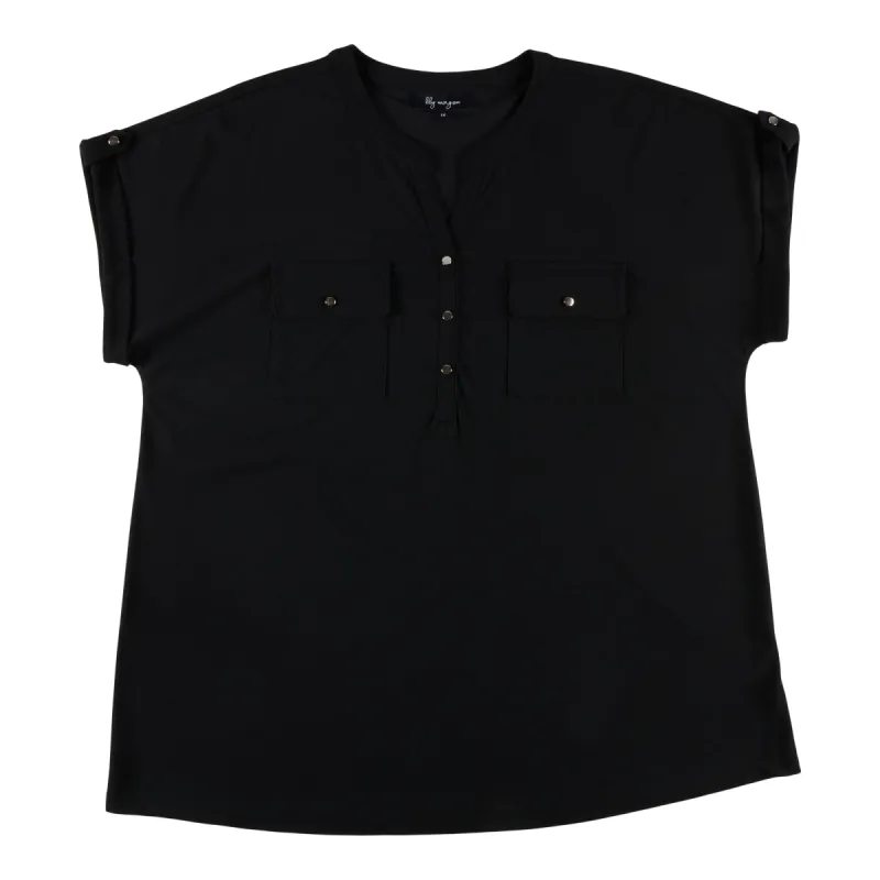 lily morgan Women's Plus Tropical Solid Cap Sleeve Top sold by Giant Tiger