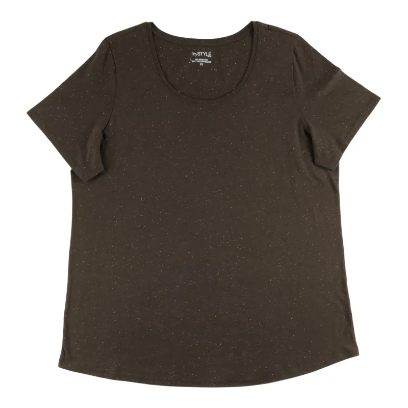 mySTYLE Women's Plus Seasonal Scoop Neck Relaxed Speckle T-Shirt sold by Giant Tiger
