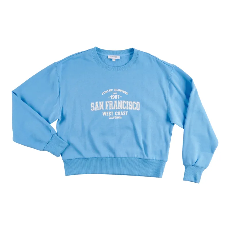 mySTYLE Women's Pretty Casual Fleece "San Francisco Athletic Champions" Crew Neck Top, Blue sold by Giant Tiger