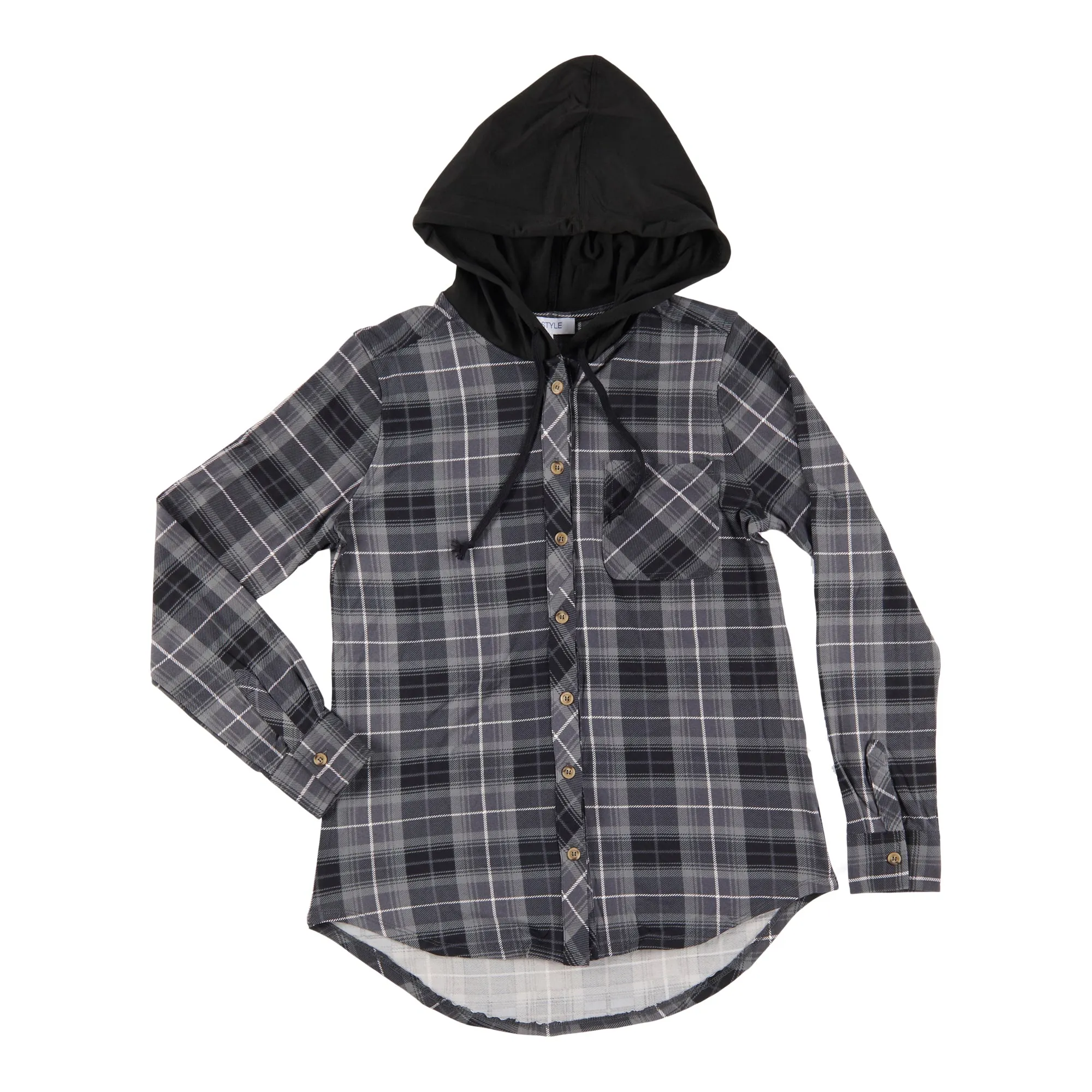 mySTYLE Women's Plaid Hooded Long Sleeve Shirt sold by Giant Tiger