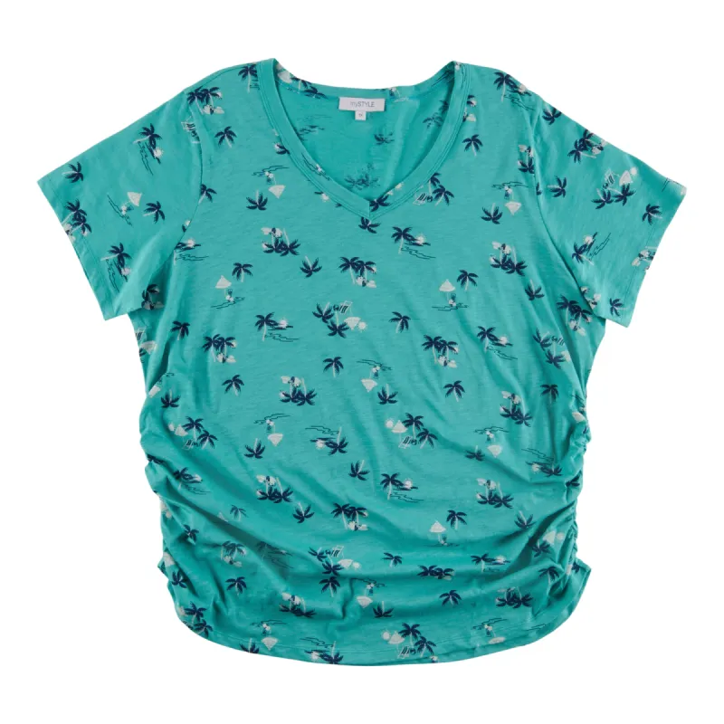 mySTYLE Women's Plus Summer Sizzle Printed Ruched V-Neck Slub T-Shirt sold by Giant Tiger