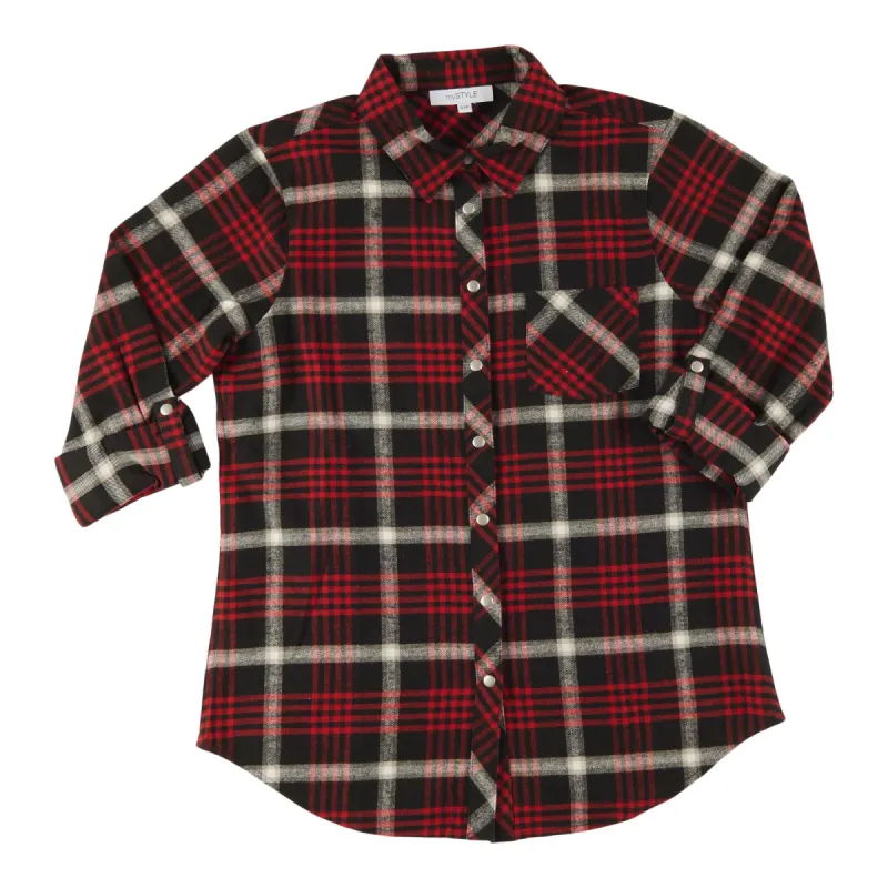 mySTYLE Women's Plus Plaid Long Sleeve Shirt with Snap Buttons sold by Giant Tiger