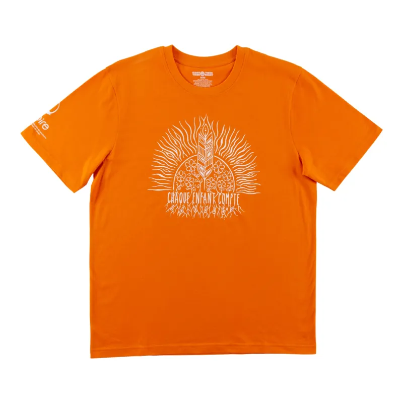 "Chaque Enfant Compte" Adult Unisex National Day of Truth and Reconciliation French Orange T-Shirt sold by Giant Tiger