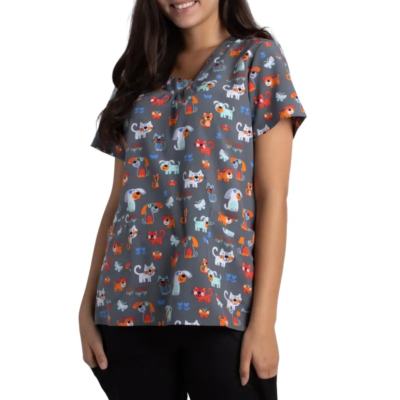 White Cross Women's Dogs and Cats Short Sleeve V-Neck Scrub Top with Dual Front Pockets sold by Giant Tiger