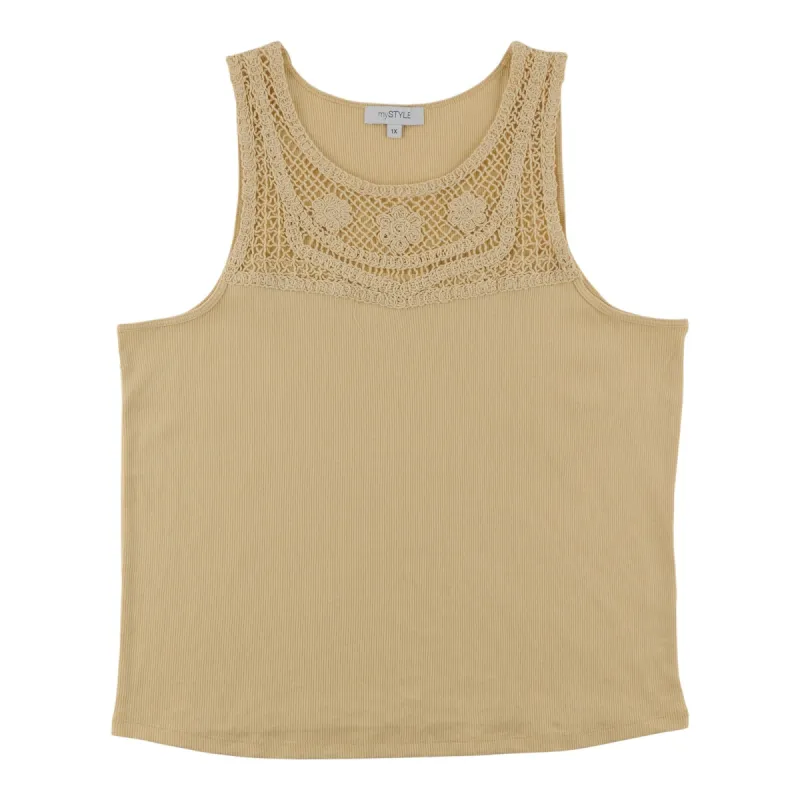 mySTYLE Women's Plus Crochet Trim Tank Top sold by Giant Tiger