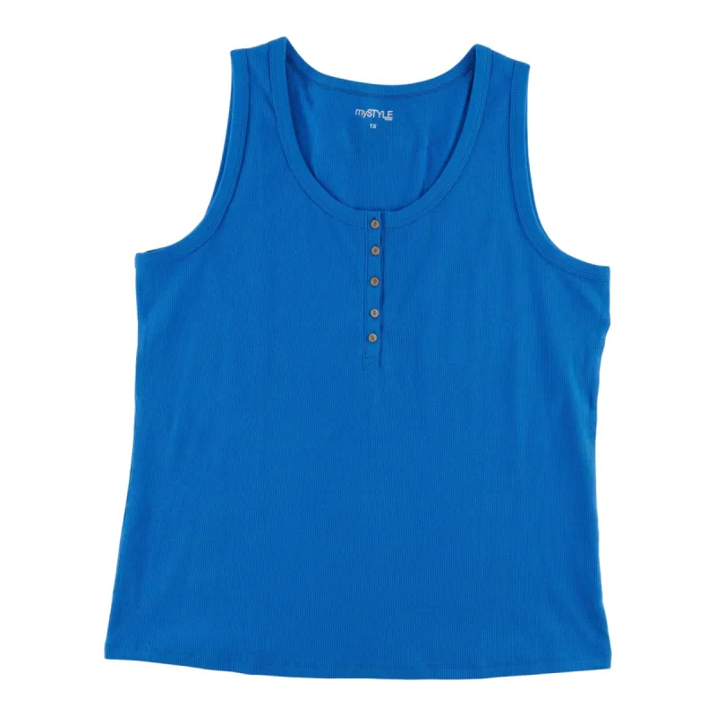 mySTYLE Women's Plus Ribbed Henley Tank Top sold by Giant Tiger