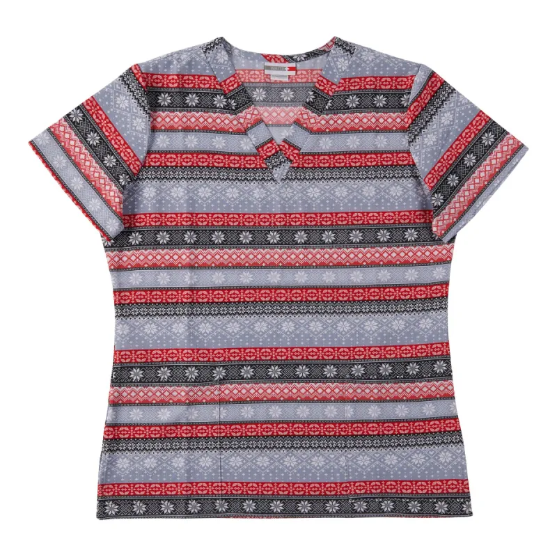 White Cross Women's North Country Fair Isle Print Scrub Top, Black sold by Giant Tiger