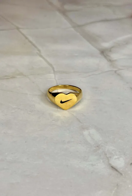 Heart Swoosh Goldie Signet ring  made by Mary Louis
