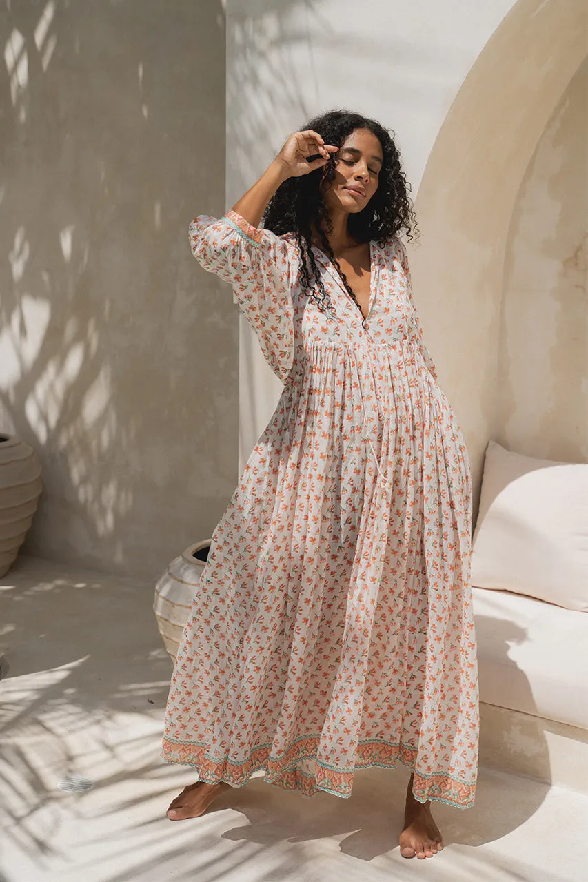 Kyra Maxi Dress ~ Coral sold by Daughters of India