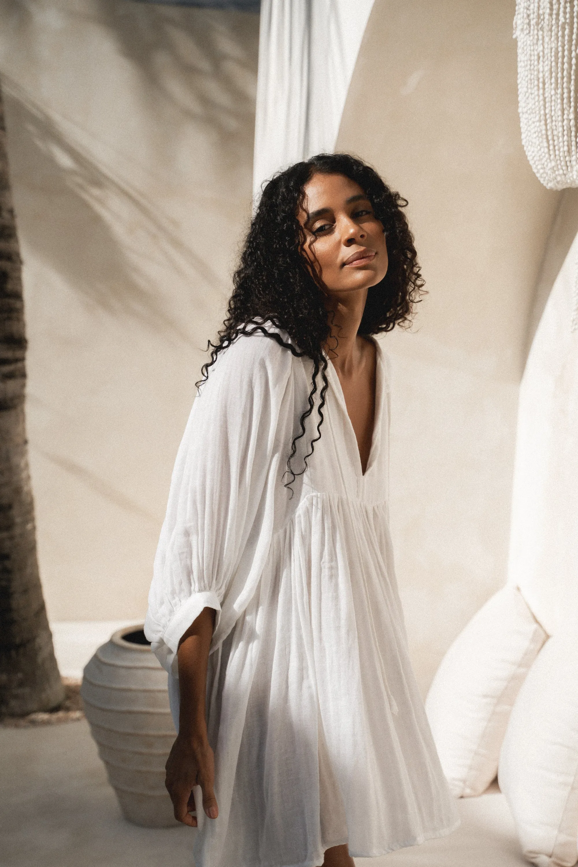 Kyra Mini Dress ~ White Gauze sold by Daughters of India product image thumbnail 3