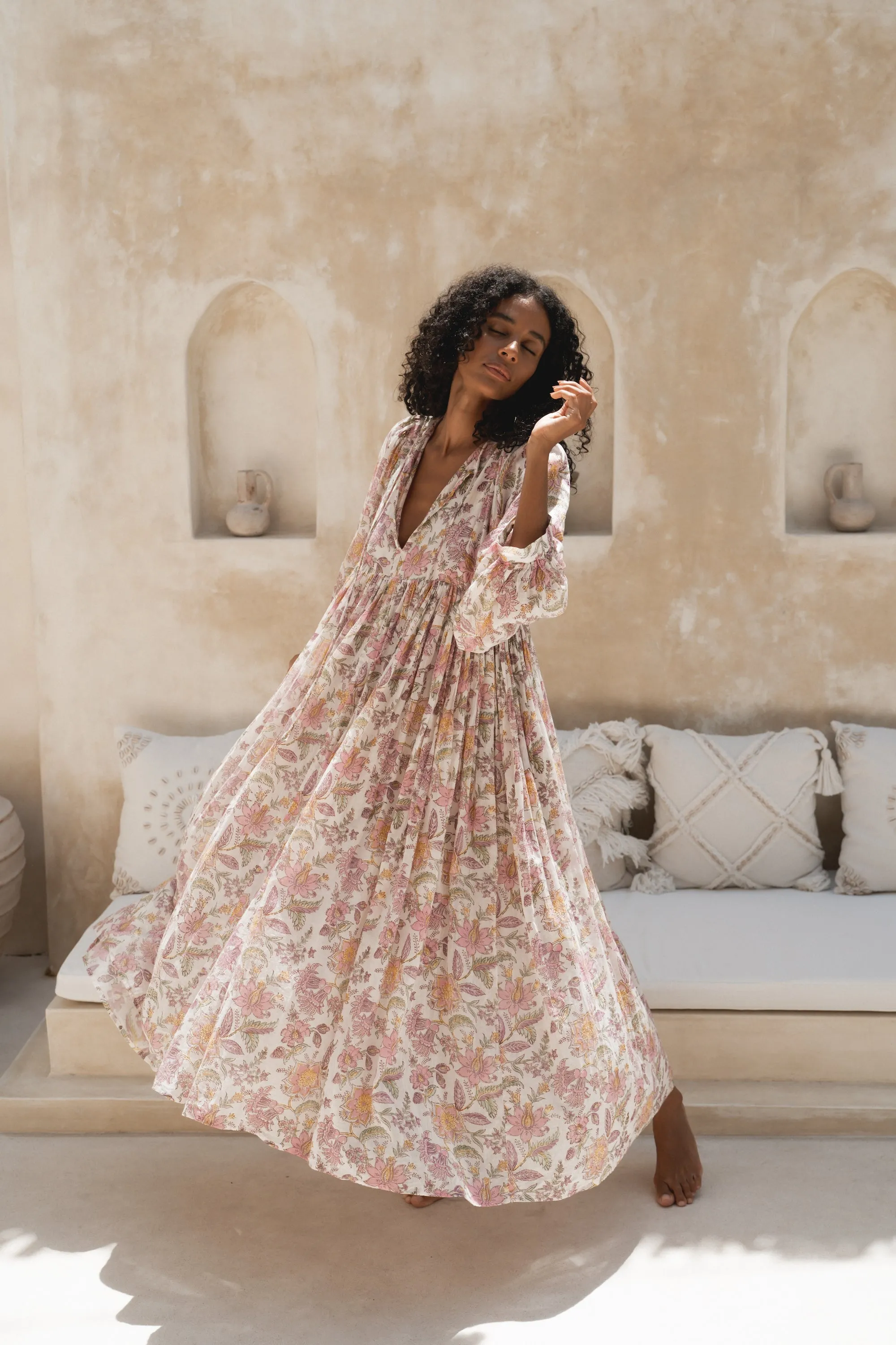 Kyra Maxi Dress ~ Fuchsia Bloom sold by Daughters of India