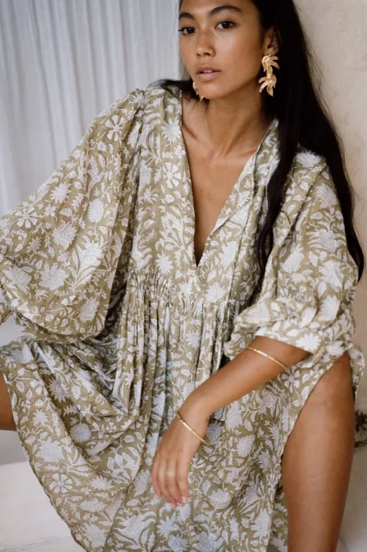 Kyra Mini Dress ~ Olive made by Daughters of India