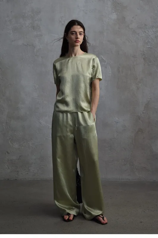 Acetate fluid drape wide-leg pants | 3 color made by Polyphonie