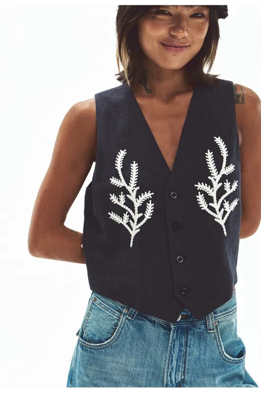 Tencel-Ramie&nbsp;embroidery vest | 2 color made by Polyphonie