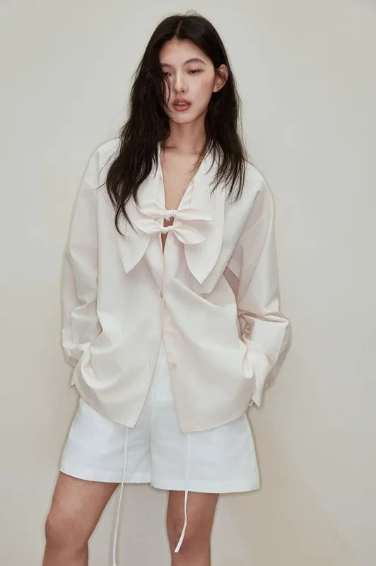 Lyocell-cotton butterfly knot blouse | 3 color made by Polyphonie