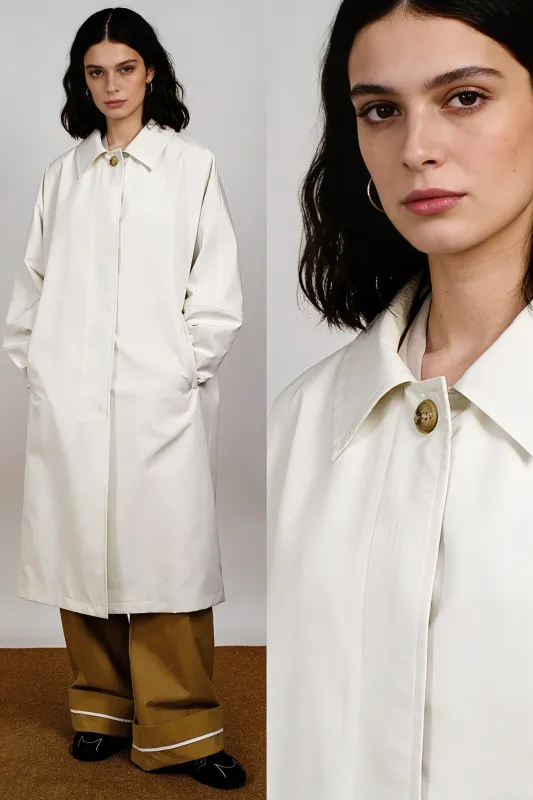 Minimalist silhouetted mid-length trench made by Polyphonie