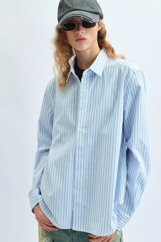 100% cotton striped loose shirt | 2 color made by Polyphonie