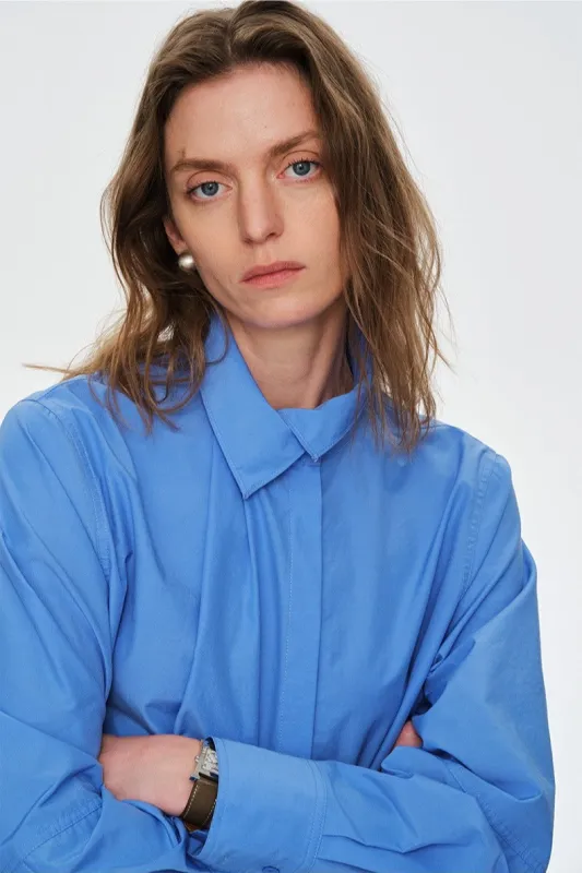 Cotton blend asymmetric neckline shirt | 6 color made by Polyphonie
