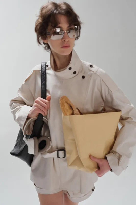 Cotton blend notched collar short trench | 2 color made by Polyphonie